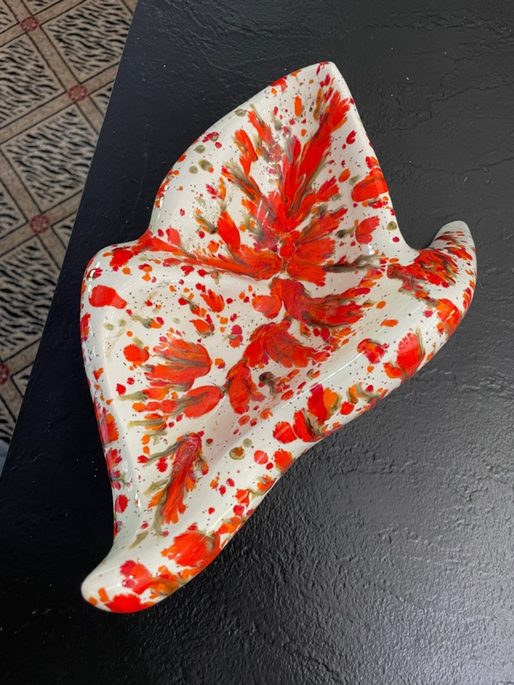 70’s Hand-Painted Ceramic Decorative Dish in White with Red Accent Yes, Please!